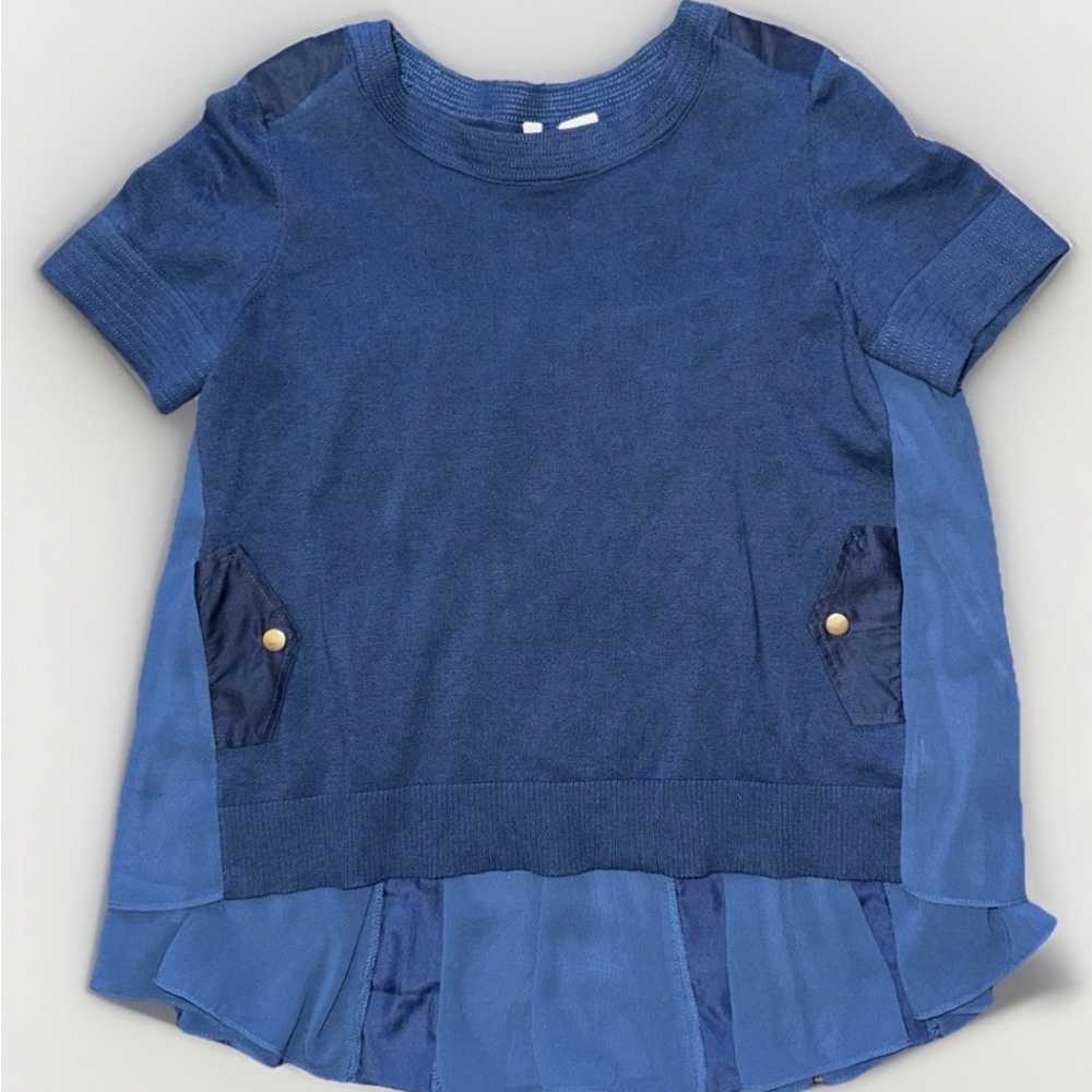 Anthropologie Moth Teal Women's Small Faux Pocket HiLo Crew Neck Pleated Blouse